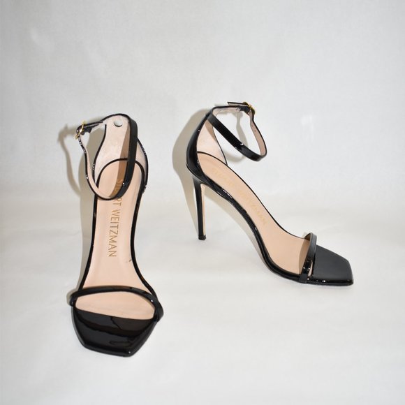 STUART WEITZMAN Nudist Curve 100 High Heel Sandals Patent Black 8.5 - Picture 2 of 8